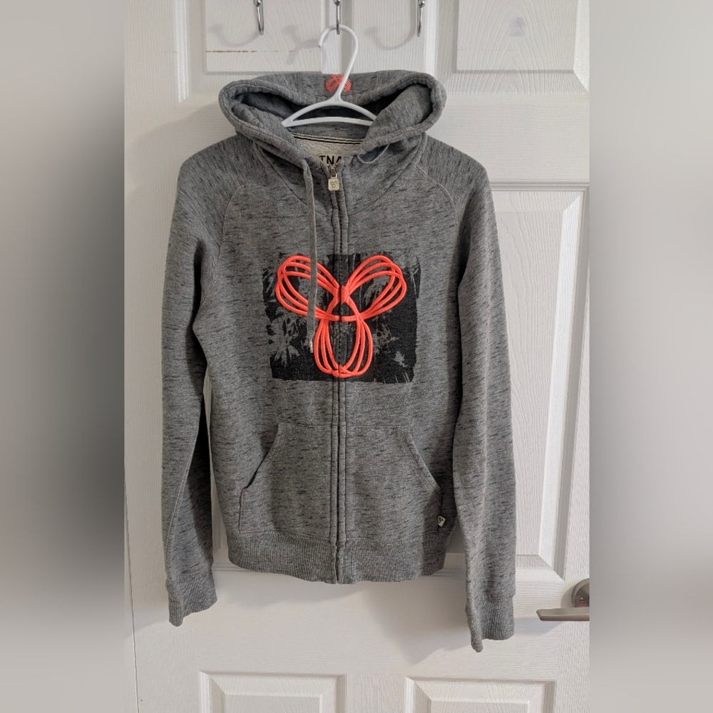 TNA Aritzia Gray Zip Hoodie Embroidered Logo Sweatshirt Y2K Retro Athleisure - M